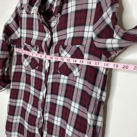 Soft Joie Eggplant Classic Plaid Double Pocket Roll Tab Sleeve Shirt Button SM - Picture 8 of 10